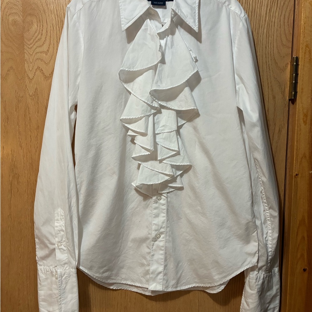 Vintage Ralph Lauren Sport White Ruffled Button Up Shirt